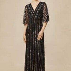 NWT: BABEYOND Embellished Sequin Evening Gown - Black / Silver / 8